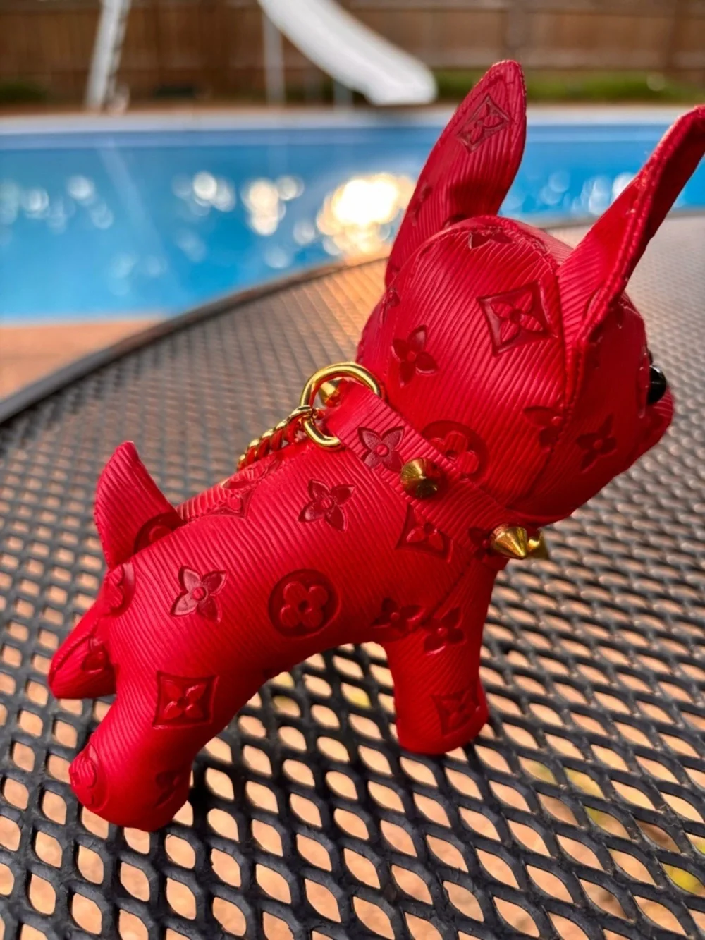 Bag Charm/Key Fob, Adorable Red Bulldog With Spiked Collar NWOT